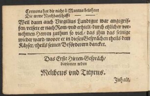 Das Erste Hirten-Gespräch/ darinnen reden Melibeus vnd Tityrus.