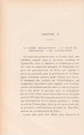 Chapitre II. La guerre Sino-Japonaise. - Le traité de Shimonoscki. - Ses conséquences