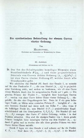 X. Zur synthetischen Behandlung der ebenen Curven vierter Ordnung.