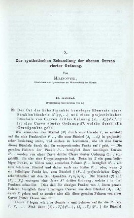 X. Zur synthetischen Behandlung der ebenen Curven vierter Ordnung.