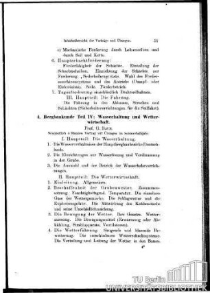 4. Bergbaukunde Teil IV: Wasserhaltung und Wetterwirtschaft