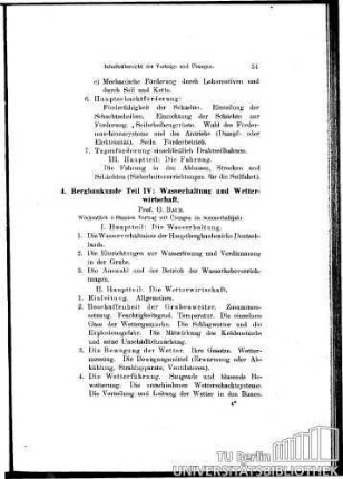 4. Bergbaukunde Teil IV: Wasserhaltung und Wetterwirtschaft