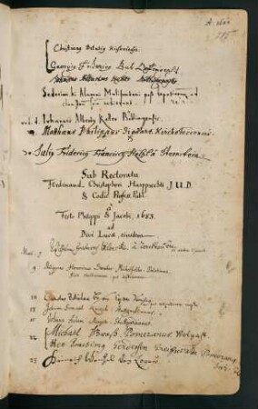 Sommerhalbjahr 1683. Rektorat Ferdinand Christoph Harpprecht