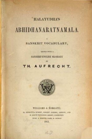 Abhidhanaratnamala : a Sanskrit vocabulary,
