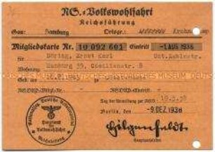 Mitgliedskarte der NS-Volkswohlfahrt - Personenkonvolut