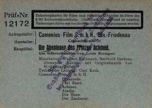 Zensurkarte (Titelseite) der Film-Prüfstelle Berlin, 10.8.1935