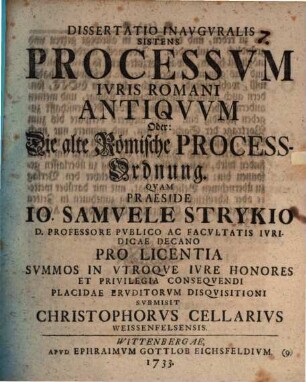 Dissertatio inauguralis sistens processum iuris Romani antiquum