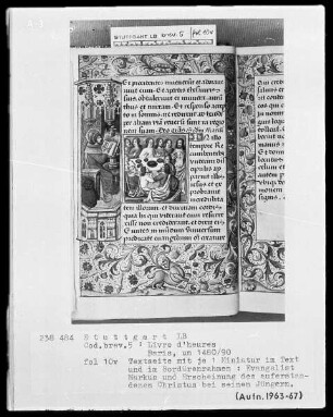 Lateinisches Stundenbuch (Livre d'heures) — Textseite mit zwei Miniaturen, Folio 10verso