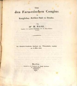Ueber den Farnesischen Congius im Königlichen Antiken-Saale zu Dresden