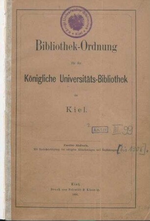 Bibliothek-Ordnung für die Königliche Universitäts-Bibliothek zu Kiel