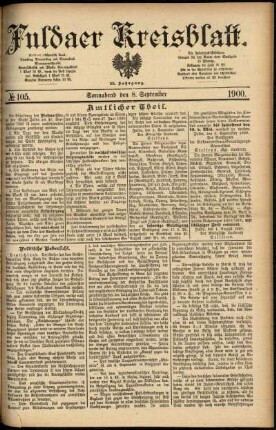 Erste Ausgabe vom Samstag, den 08. September 1900.