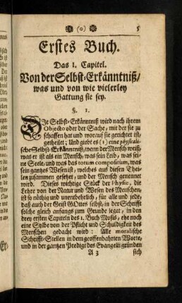 5-10, Das I. Capitel. Von der Selbst-Erkänntniß / was und von wie vielerley Gattung sie sey.