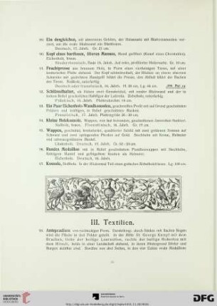 III. Textilien (Nr. 98-108)