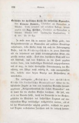184-191 [Rezension] Geschichte der christlichen Kirche für katholische Gymnasien