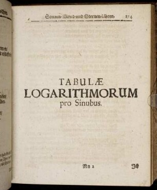 Tabulæ Logarithmorum pro Sinubus.