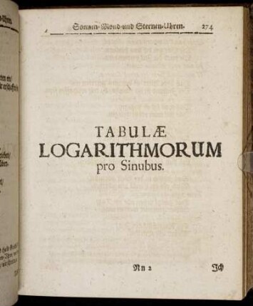 Tabulæ Logarithmorum pro Sinubus.