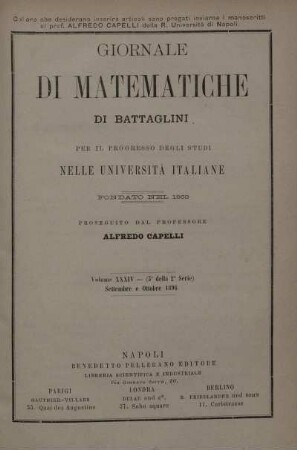 Volume XXXIV - Settembre e Ottobre 1896.