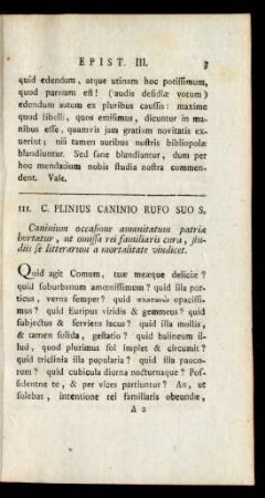 III. C. Plinius Caninio Rufo Suo S.