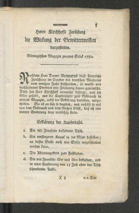 Herrn Kirchhofs Zurüstung die Wirkung der Gewitterwolken darzustellen.