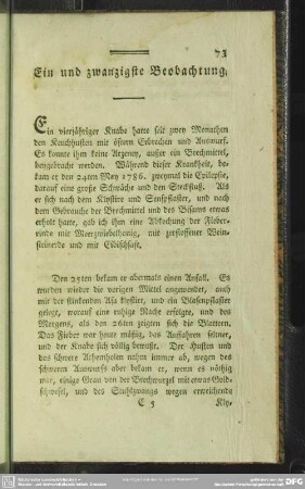Ein und zwanzigste Beobachtung