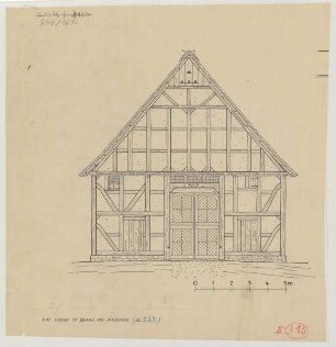 Berge (Kreis Meschede): Hof Hense genannt Heilmann. [Haupthaus] Giebelansicht