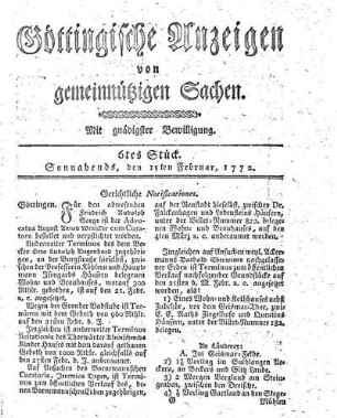 6tes Stück. Sonnabends, den 15ten Februar, 1772.