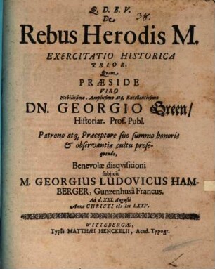 De rebus Herodis M. exercitatio historica prior