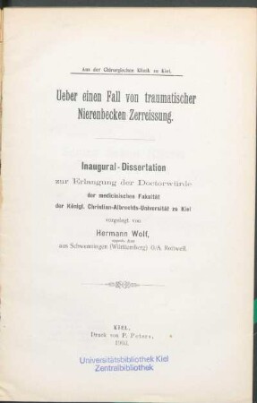 Ueber einen Fall von traumatischer Nierenbecken-Zerreißung