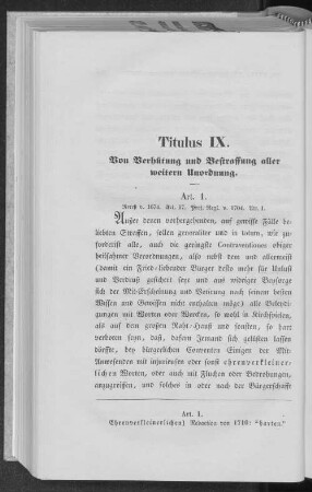 Titulus IX. Von Verhütung und Bestraffung aller weitern Unordnung.