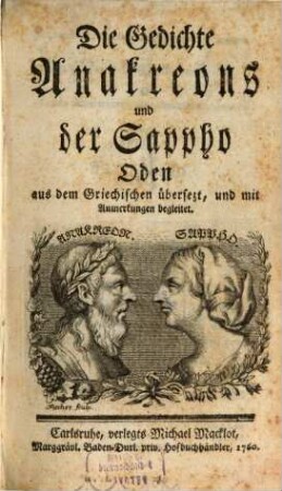 Die Gedichte Anakreons und der Sappho Oden