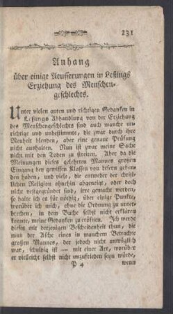 Anhang über einige Aeusserungen in Leßings Erziehung des Menschengeschlechts
