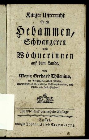 Kurzer Unterricht für die Hebammen, Schwangeren und Wöchnerinnen auf dem Lande