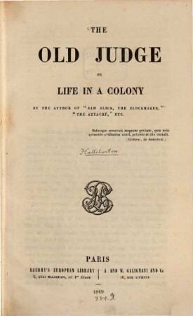 The old judge or life in a colony
