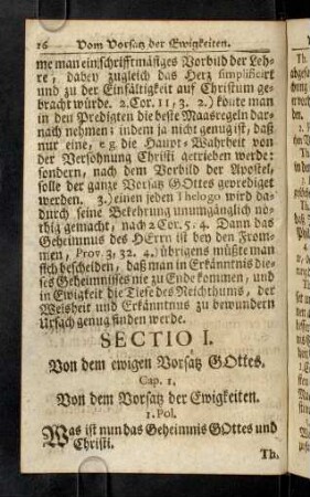 16-45, Sectio I.: Von dem ewigen Vorsatz Gottes