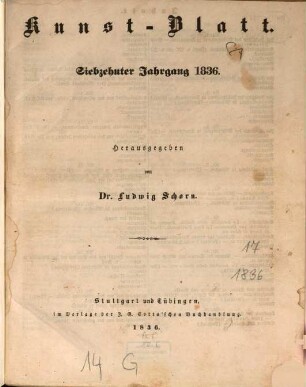 Morgenblatt für gebildete Stände. Kunst-Blatt. 1836