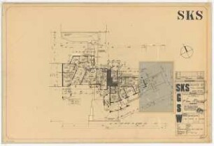 Sanierungsgebiet Kreuzberg Süd SKS, Wohnungsbau, Admiralstraße, Berlin-Kreuzberg: Grundriss 8. und 9.Obergeschoss 1:100