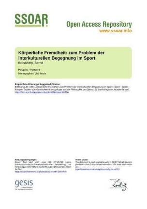 Körperliche Fremdheit: zum  Problem der interkulturellen Begegnung im Sport