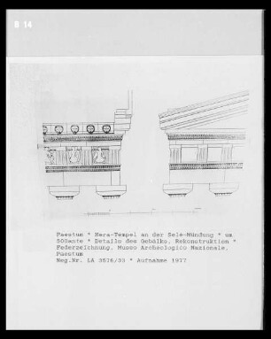 Paestum, Heraion an der Selemündung (Foce del Sele): Rekonstruktion des Gebälks