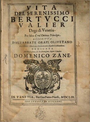 Vita del serenissimo Bertucci Valier Doge di Venetia