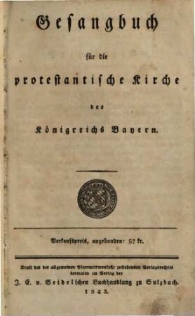 Gesangbuch für die protestantische Kirche des Königreichs Bayern