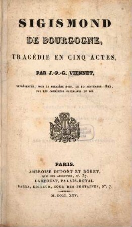 Sigismond de Bourgogne : Tragédie en 5 actes