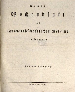 Wochenblatt des Landwirtschaftlichen Vereins in Bayern. 20 = N.F., Jg. 10. 1829/30