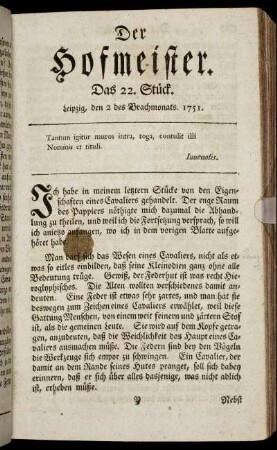 Das 22. Stück. Leipzig, den 2 des Brachmonats. 1751.