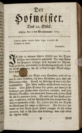 Das 22. Stück. Leipzig, den 2 des Brachmonats. 1751.