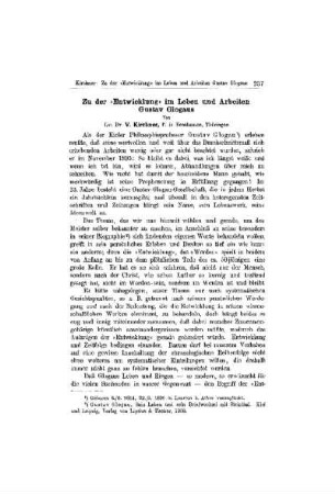 Zu der >Entwicklung< im Leben und Arbeiten Gustav Glogaus