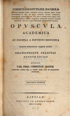 Opuscula academica, Volumen primum