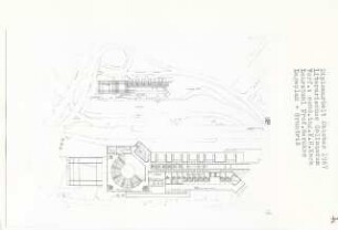 Literarisches Colloquium, Berlin-Tiergarten (Diplomarbeit bei Bernhard Hermkes): Lageplan und Grundriss 3. Obergeschoss 1:200