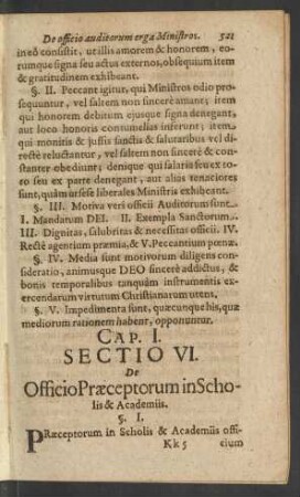 [...] Sectio VI. De Officio Praeceptorum in Scholis & Academiis.