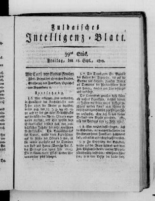 39tes Stück, Ausgabe vom 28. Sept. 1810