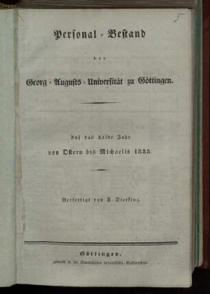 SS 1833: Personal-Bestand der Georg-Augusts-Universität zu Göttingen